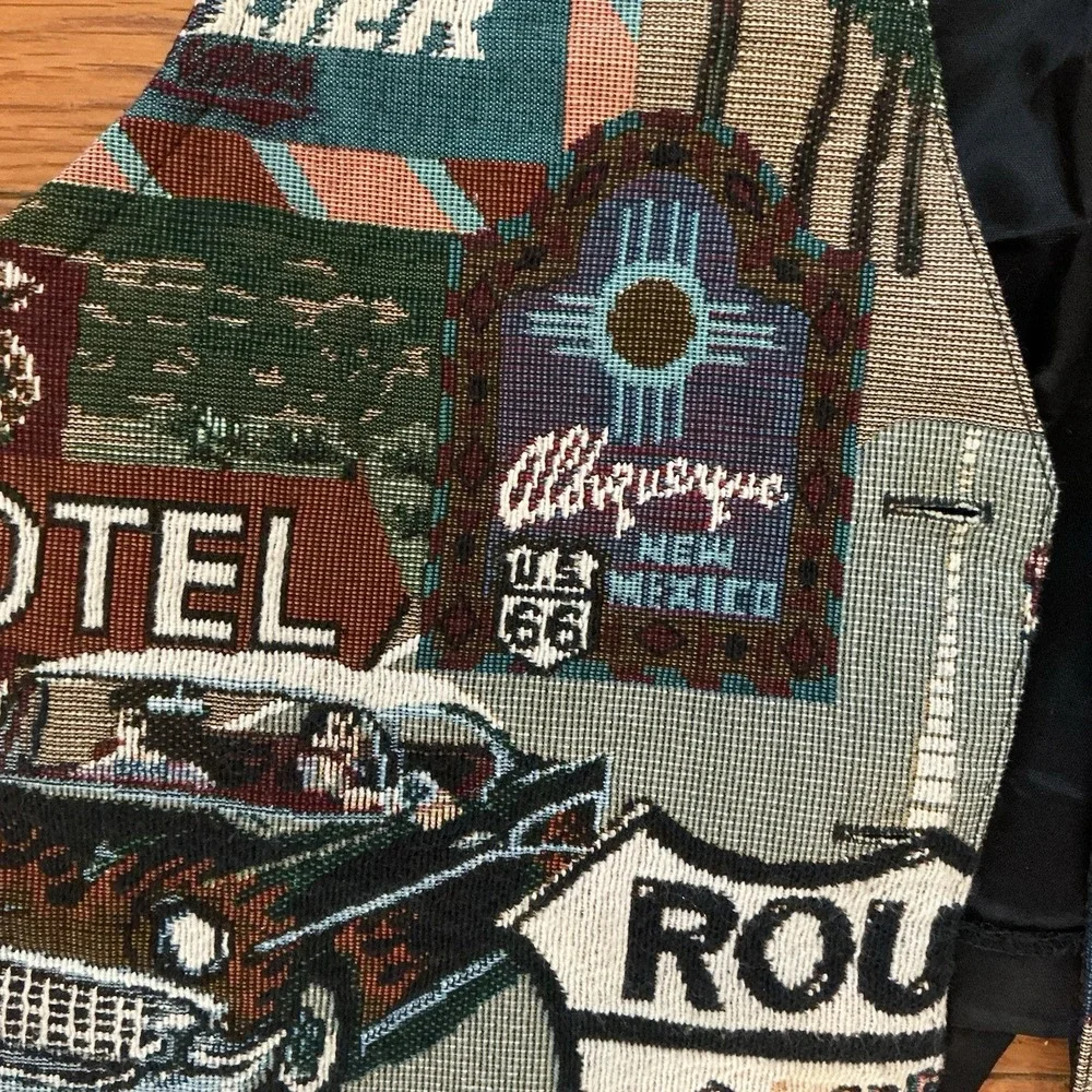 Vintage Route 66 Made in USA Wrapper Tapestry Vest Size Medium